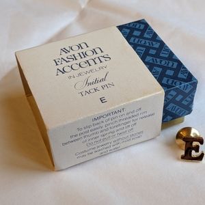 Vintage Avon Initial Tack Gold Pin, letter E in box
